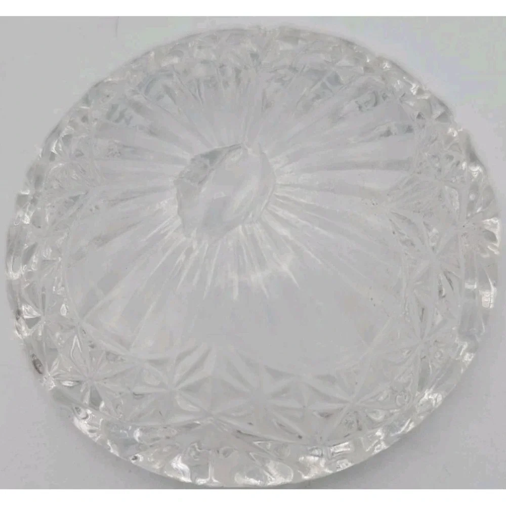 Vintage Crystal Clear Trinket Ring Dish with Bird Lid‎ Tiny Pressed Glass